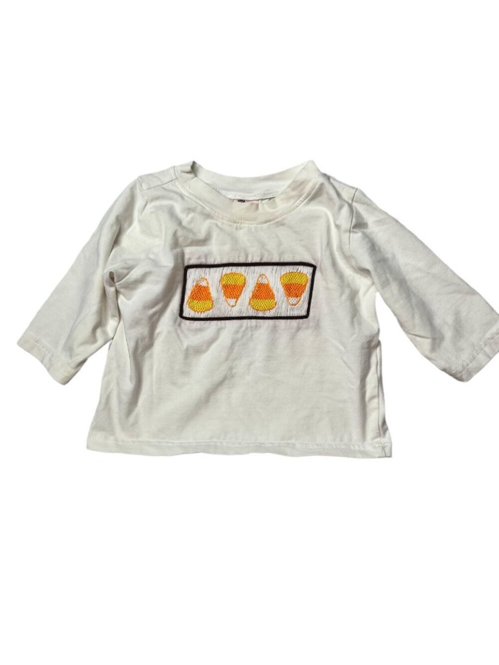 Smock Monkey Candy Corn Shirt Boys White Long Sleeve Crewneck Size 6M
